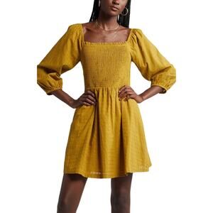 Lost + Wander Forest Jewel Smocked Bodice Mini dress in Ecru Olive Medium NWT